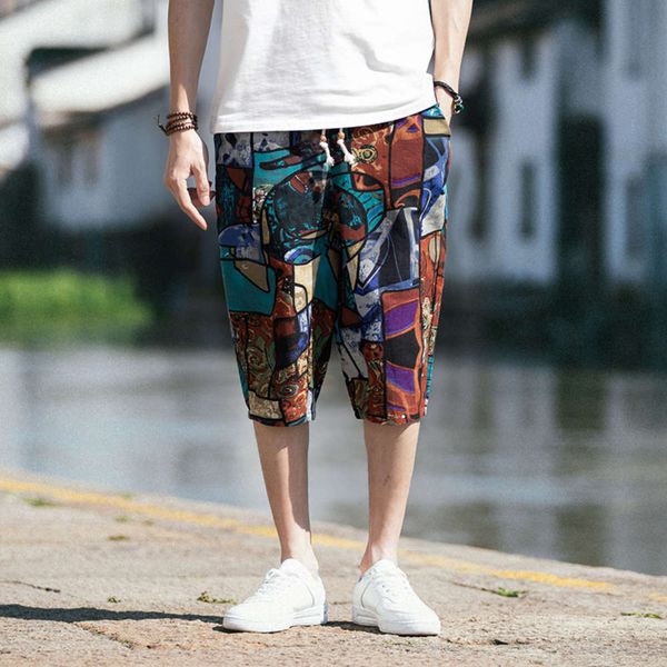 

men's pants summer casual loose large shorts fashion capris lby5, Black