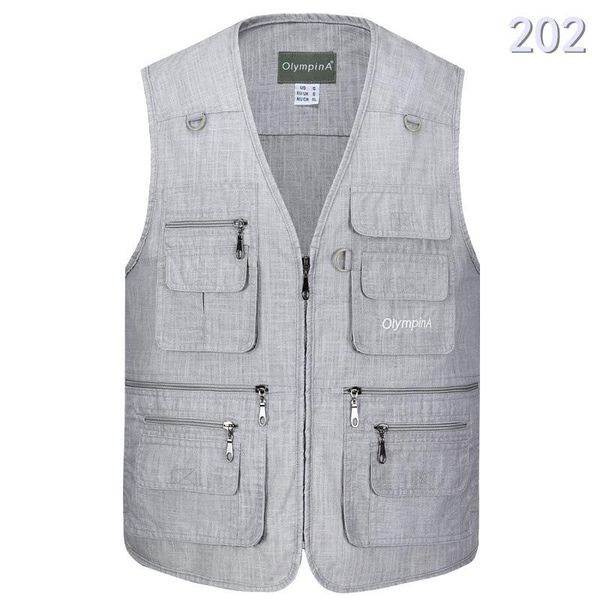 

men's vests summer thin cotton and linen vest sleeveless multi-pocket top, Black;white