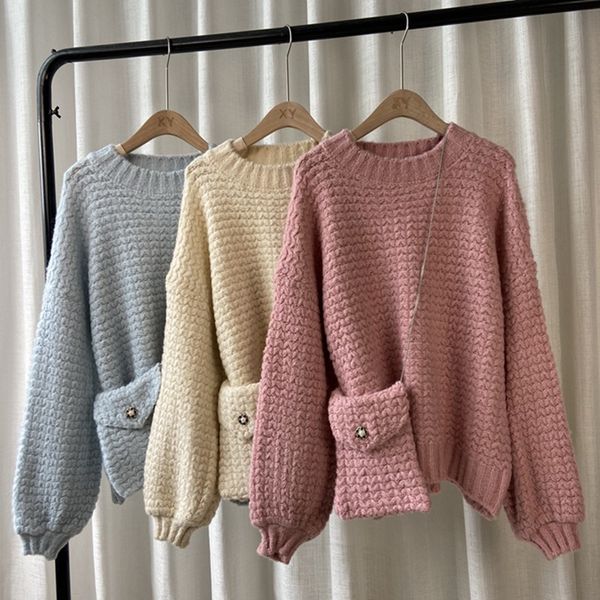 

women's sweaters autumn winter knit pullover sweet sweater women one shoulder backpack knitwear jumpers female chic kore, White;black