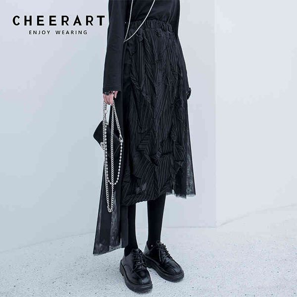 

runway skirt black patchwork mesh elastic high waist asymmetric drape fashion designer 210427