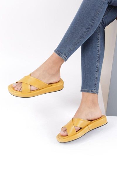 

slippers women mustard cross strappy thick sole 11, Black