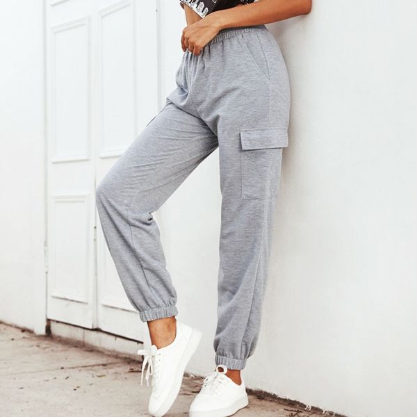 

high waist casual pants women's pants trousers female sweatpants casual pants women elastic waist pocket sweatpants 210514, Black;white