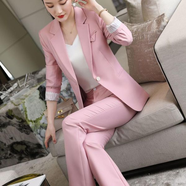 

women's two piece pants pink autumn winter suit office professional jacket and set2 set pant suits for women, White