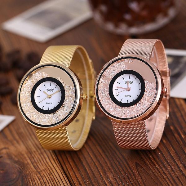

wristwatches fashion watch quicksand diamond alloy mesh belt ladies quartz casual, Slivery;brown