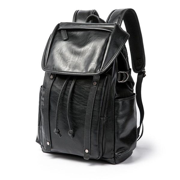 

backpack men leather school bags men's travel women laprucksack preppy style daily daypack black male mochila