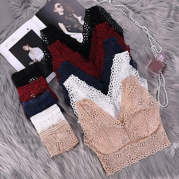 

bras sets women floral lace bralette bra set push up lingerie wireless panties, Red;black