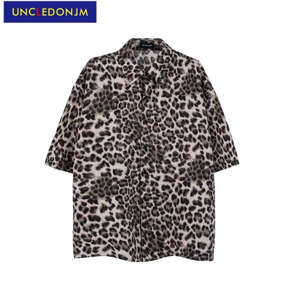 

men's casual shirts leopard print for men japanese fashion streetwear hawaiian shirt mens clothing trends 019, White;black