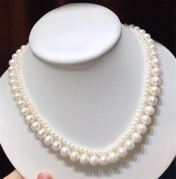 

chokers habitoo classic 2 strand natural 4-9mm white round cultured freshwater pearl necklace choker for women fashion jewelry gifts, Golden;silver
