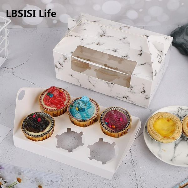 

life 10pcs snack foods transparent window portable box with 6 holes removable tray birthday any party cupcake packaging gift wrap