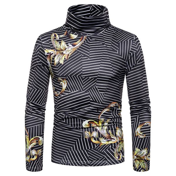 

men's t-shirts autumn style personality striped printed t-shirt, large pattern long-sleeved bottoming shirt 12101101l09 l49q, White;black