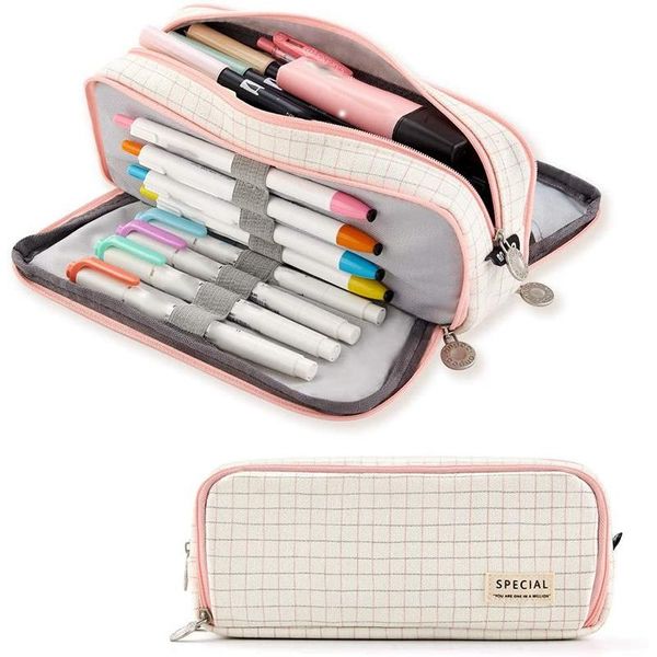 

pencil bags angoo case big capacity 3 compartments canvas for students