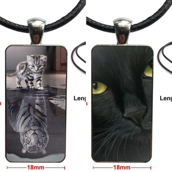 

pendant necklaces for women children design fashion vintage glass rectangle necklace pendants black cat animal diy colorful, Silver