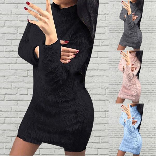 

casual dresses ladies women's long sleeves causal sweater dress loose round-neck tuinc leopard womens fashion clothing, Black;gray