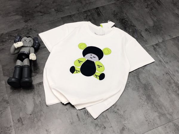 

moss family 2021 spring and summer couple fashion loose personality reflective bear patch short sleeve women's street style t-shirt, White