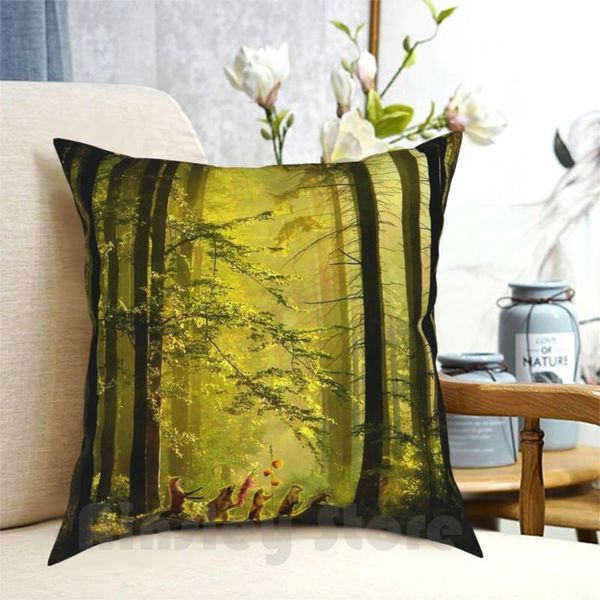 

the secret parade pillow case printed home soft diy cover trees forest green light animals party celebration