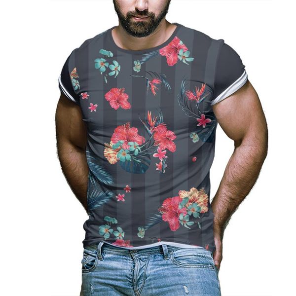 

men's t-shirts 3d flower print short sleeve t-shirt manga casual sports tee summer quick dry o-neck breathable all-match shirt, White;black