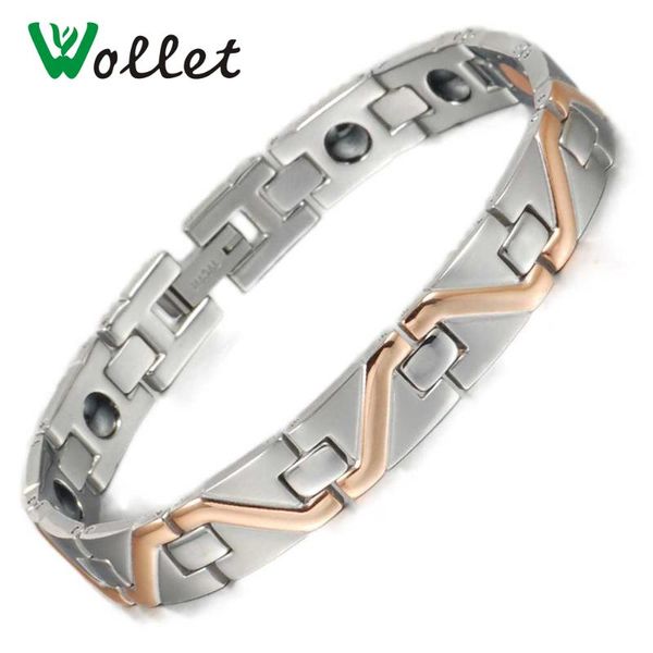 

link, chain wollet jewelry 22cm gold color energy bio magnetic bracelet stainless steel men bangle for, Black