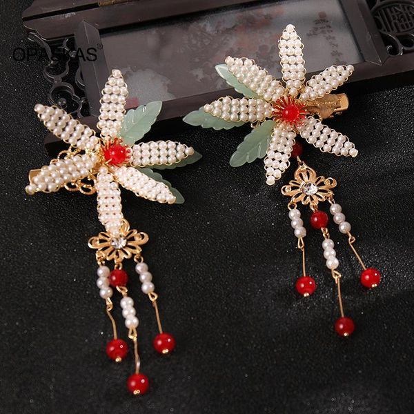 

hair clips & barrettes 2pcs handmade beaded leaf hairpin with tassel chinese style cute vintage headdress hanfu clothing accessories for gir, Golden;silver