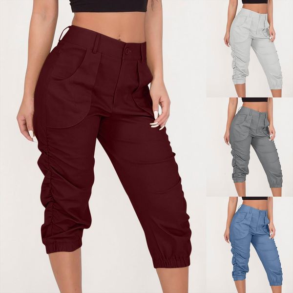 

summer casual cropped trousers harem women capri jogging beam foot fitness pocket loose short pantalon pour femme, Black;white