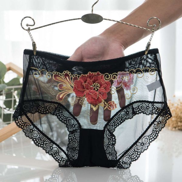 

lace embroidery seamless large medium waist briefs, Black;pink