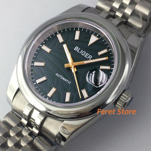 

wristwatches bliger 39mm/36mm men's automatic watch nh35 black palm dial sapphire polished bezel jubilee bracelet unisex, Slivery;brown