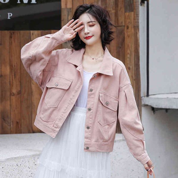 

autumn korea women's fashions long sleeves pink all-mated casual jackets return printing cotton denim short coat s191, Black;brown