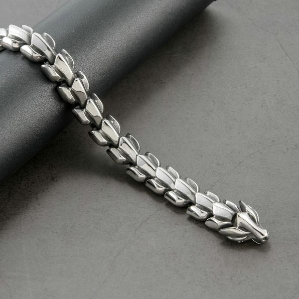 

hip-hip keel chain dragon head bracelets stainless steel wristband bracelet for men him father vintage punk jewelry 8.5inch, Black