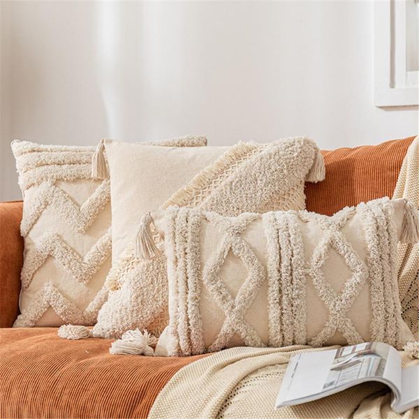 

cushion/decorative pillow beige tassel cushion cover 45x45cm/30x50cm sofa chair decorative case handmade tufted pillowcase home decoration f