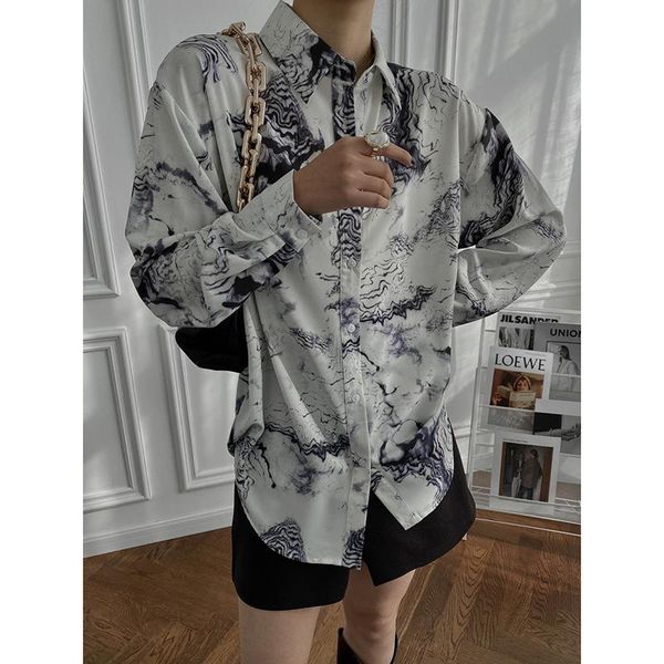 

women's blouses & shirts early sinan 2021 spring splash ink chiffon shirt loose long sleeve sn0195, White