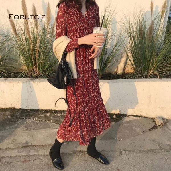 

casual dresses eorutciz spring tunic chiffon dress women autumn vintage print slim long sleeve fashion beach lm310, Black;gray