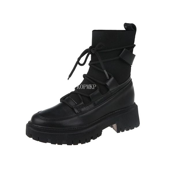 

boots winter women ankle sock black leather 2021 fashion autumn warm fur cross lace up waterproof kopmkp female platform shoes