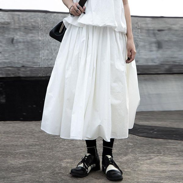 

skirts johnature women all match patchwork multi-layer mesh 2021 summer casual loose elastic waist solid color female, Black