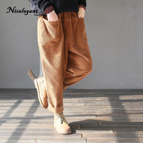 

women's pants & capris 2021 pockets women original autumn vintage cotton loose corduroy trousers harem solid casual comfortably, Black;white