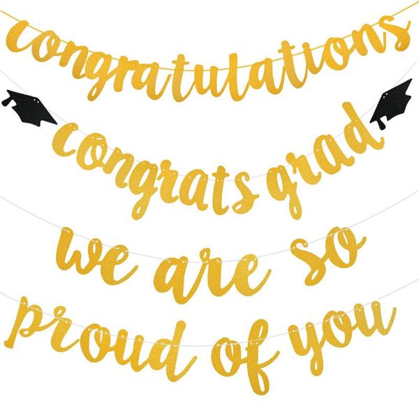 

party decoration gold letter congrats grad banner wall hanging garland flag we are so proud of you bunting graduation supplies