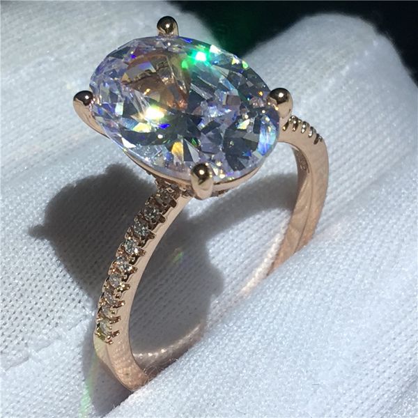 

solitaire ring 925 sterling silver oval 3ct aaa zircon cz statement wedding band rings for women bridal finger party jewelry, Slivery;golden