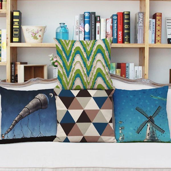 

fresh literature and art synthetic linen pillow cover big windmill cartoon tree animation can be customized cushion/decorative