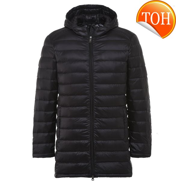 

jacket long new winter men autumn coat duck down hooded ultra light jackets solid color windbreaker zipper, Black
