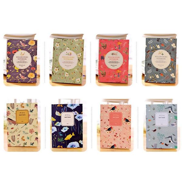 

kawaii cute flowers birds animal notebook painting of diary book journal record office school supplies notepads, Purple;pink