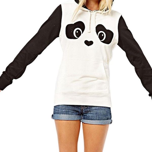 

women's hoodies & sweatshirts women kawaii hoodie panda cartoon printed with ears hooded casual cute female sweatshirt 7644, Black