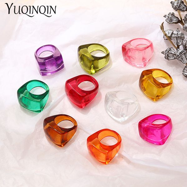 

love ring 2021 chic candy colors transparent resin acrylic rings for girls geometric irregular women's rings vintage fashion, Slivery;golden