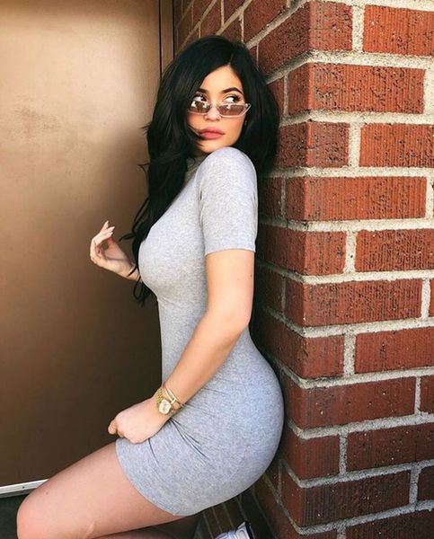 

casual dresses summer fashion women's round collar sleeve black and white blue red gray tight mini short dress mum9, Black;gray