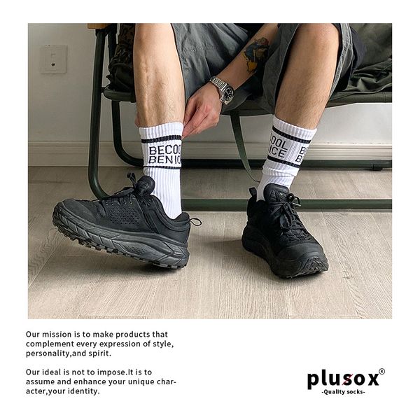 

men's socks letter printed fashion cotton stockings for men, Black