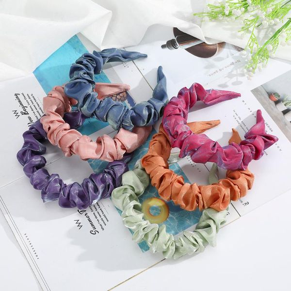 

women headband solid color wide elastic hairband pleated bright hair hoop bands holder fashion accessories girls