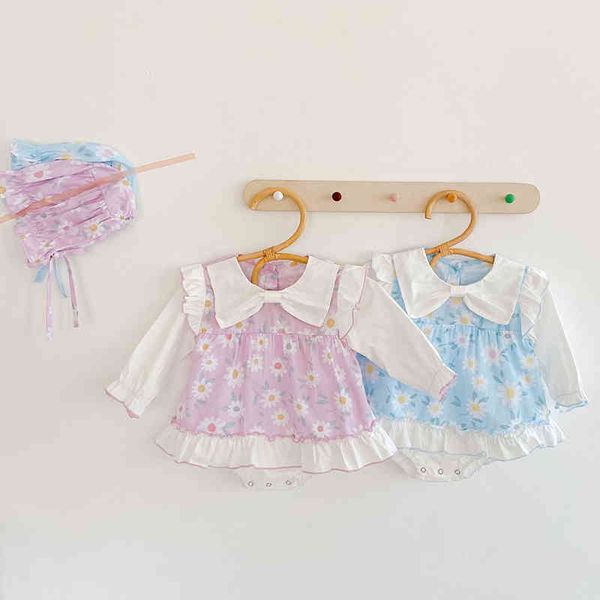 

baby girls flower rompers kids clothing spring autumn toddler girl long sleeve bowknot 210429, Blue