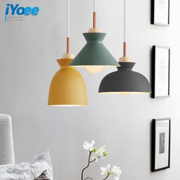 

pendant lamps nordic lights dining room colorful restaurant coffee bedroom lighting iron+solid wood e27 holder