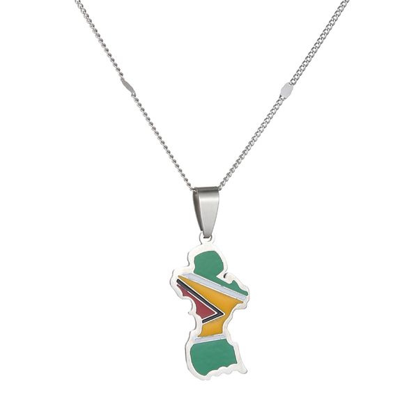 

guyana map flag pendant necklace women girls guayana jewelry, Silver