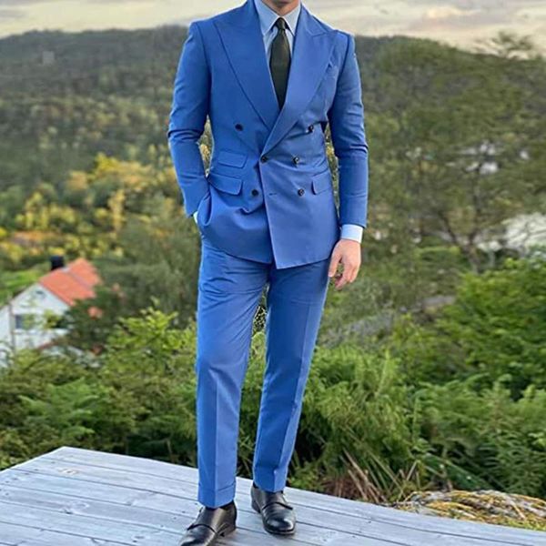 

men's suits & blazers spring/autumn blue smoking business for double breasted jacket with pants 2 pieces set tuxedos slim fit 2021, White;black