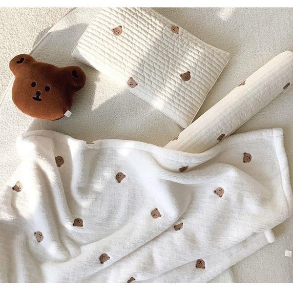 

blankets & swaddling soft warm coral fleece flannel blanket bear olive embroidery baby swaddle wrap born infant kids bedding winter autumn