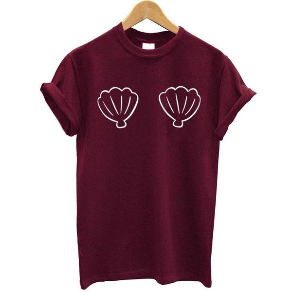 

women's t-shirt drop women summer o-neck short sleeve print sea shell white tee shirt loose female t