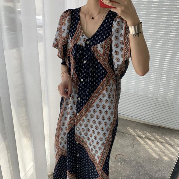 

casual dresses irregular printed holiday beach v-neck long spring summer clothes dress for women's vetement femme 2021 sukienka sundres, Black;gray
